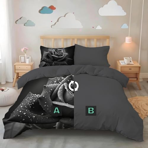 Realistic Dewdrop Rose Duvet Cover King 3Pcs, Breathable Microfiber