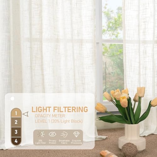 LAMIT Cream Linen Curtains 84 Inch Length 2 Panels for Living Room