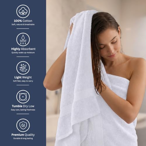16-Pack Bath Towel Set, 27" x 54", 600 GSM Cotton, Commercial-Grade