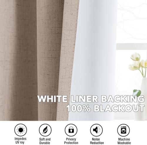 H.VERSAILTEX 100% Blackout Linen Curtains 96" L 2 Panels Heathered