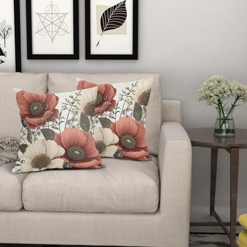 Vintage Flower Pillow Covers 18x18 Inch Rustic Floral Botanical