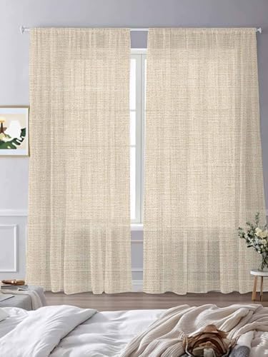 Vintage Cream Sheer Curtains 108 Inches Length 2 Panels Set Bedroom