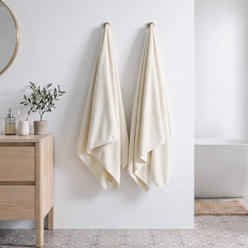 REDKISS 2 Pack 100% Cotton Large Bath Towels 35 x 70 Inches, Ivory