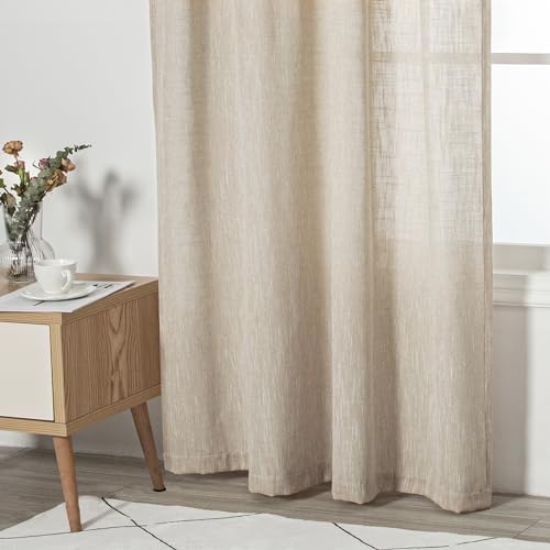 MYSKY HOME Cotton Curtains for Living Room Farmhouse Semi Sheer Light