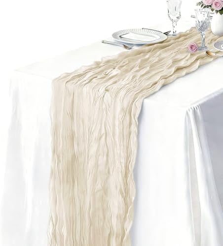 10 Pack Beige Cheesecloth Table Runner 21 x 120 Inch Boho Gauze Sheer