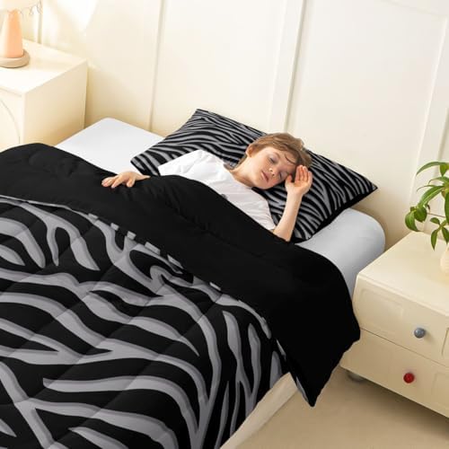 Erosebridal Zebra Print Twin Comforter Set Gray Stylish Animal Print