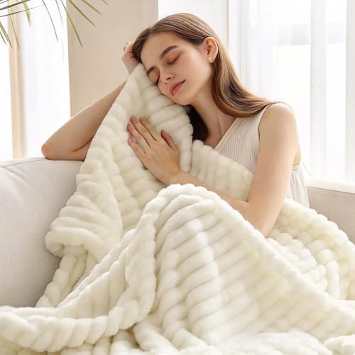 decorUhome Cream White Fleece King Blanket 108x90 Inches