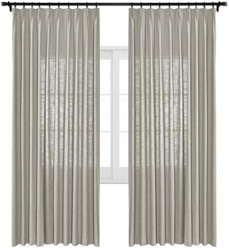 cololeaf Pinch Pleated Linen Curtain 52" W x 108" L Extra Long Curtain