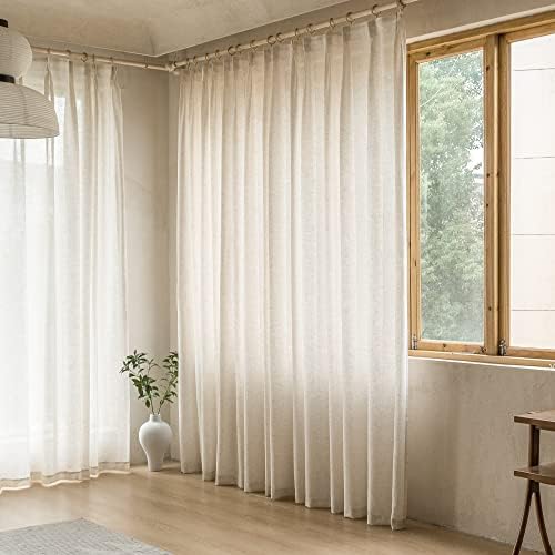 MAIHER Natural Linen Pinch Pleat Semi Sheer Curtains 120 Inches Long 1