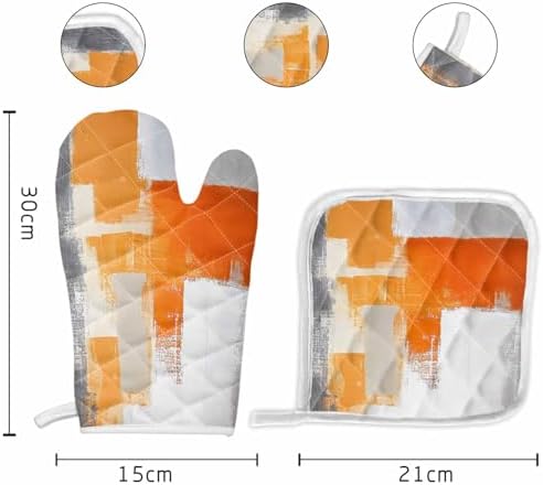 Quilted Cotton Terry Cloth Oven Mitt, Pot Holder Orange Ombre Gray
