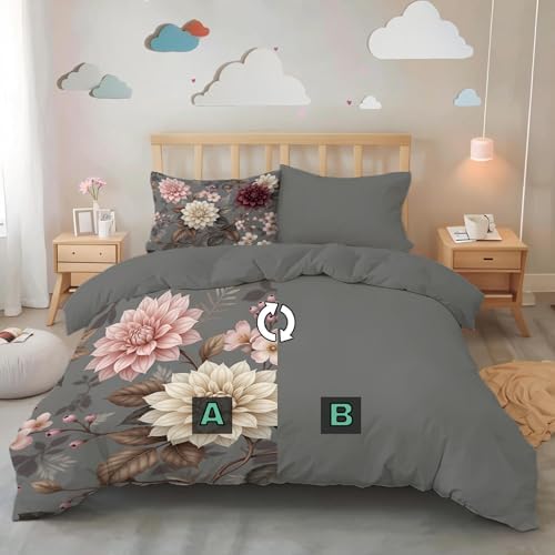 Vintage Floral Illustration Duvet Cover King 3Pcs, Breathable