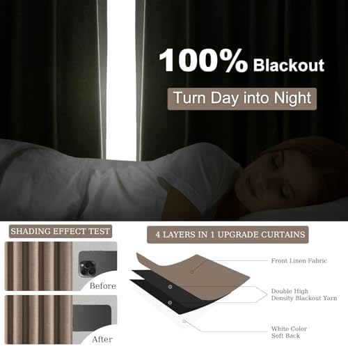 Topfinel 72 Inch Blackout Curtains for Bedroom Heat Blocking Linen