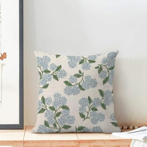 Spring Hydrangea Flowers Pillow Covers 20x20 Inch Set of 2, Blue Retro