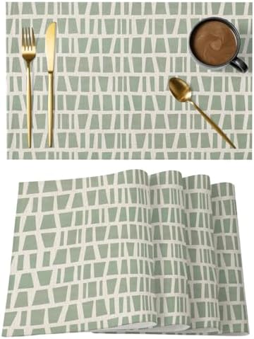 Round Placemats Set of 8 Neutral Linear Grid Place Mats Minimalist