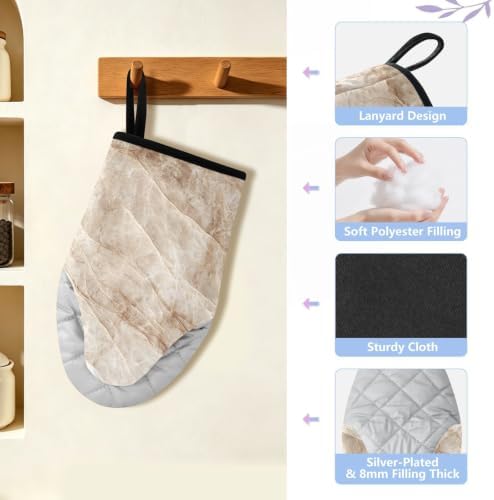 Beige Marble Oven Mitts Heat Resistant 2 Pack Pot Holders Kitchen