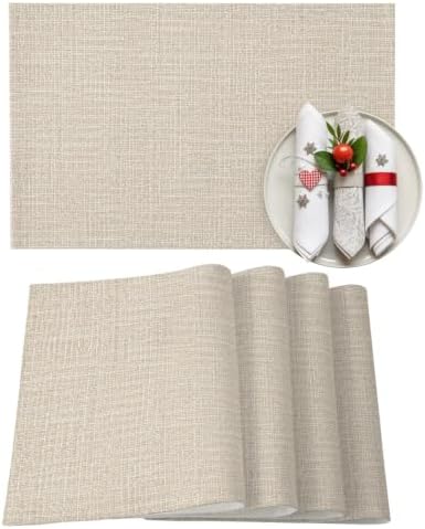 Beige Solid Color Placemats Set of 4, Cotton Linen Fabric Place Mats