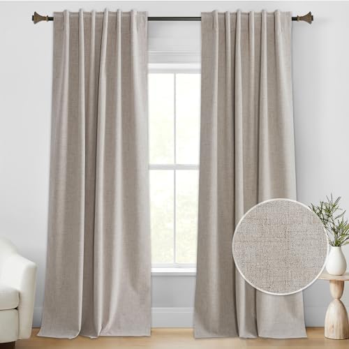 StangH Beige Full Blackout Linen Curtains 108 Inch for Bedroom 2
