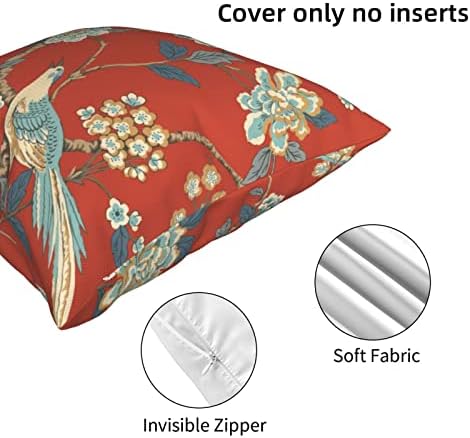 Chinoiserie Pillow Cover Cushion Cover Red Floral Bird Throw Pillow