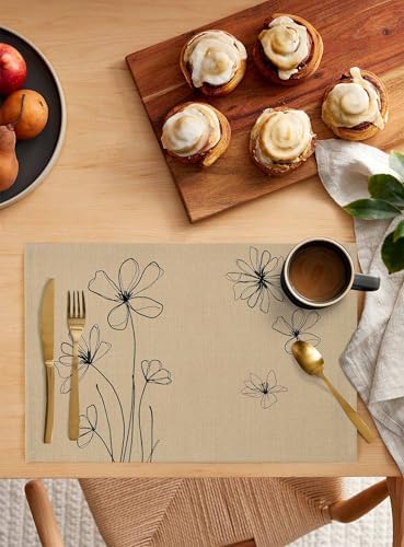 Placemats Set of 8, Black Khaki Woven Placemat, Linen Place Mats for