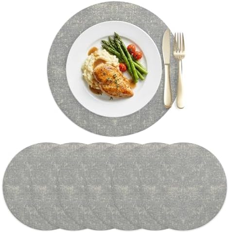 Minimalist Gray Faux Leather Placemats Set of 6, 15in, Waterproof Heat