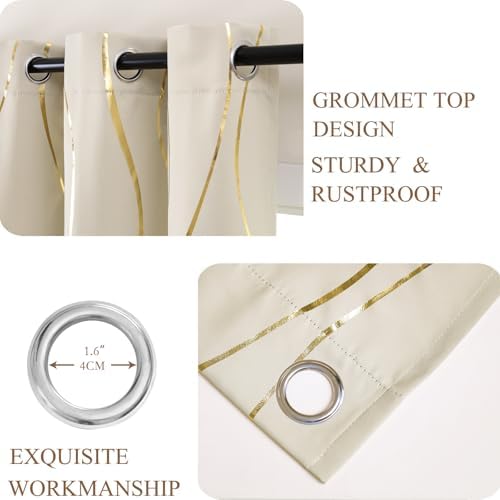 L.Z.E Cream and Gold Curtains for Bedroom Living Room, Elegant