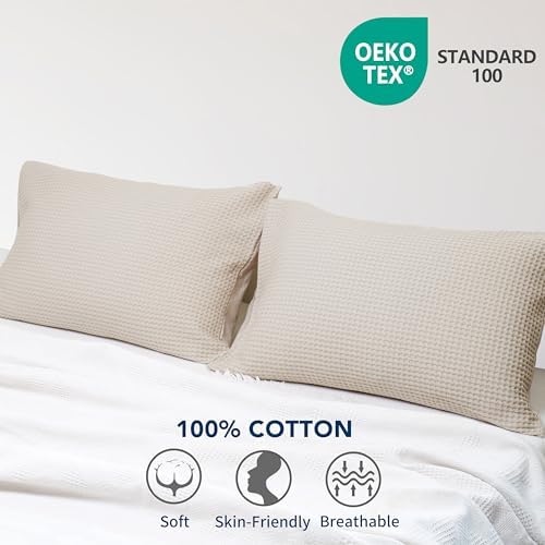 Zaizaihome 100% Egyptian Cotton Waffle Weave Pillowcases King Size
