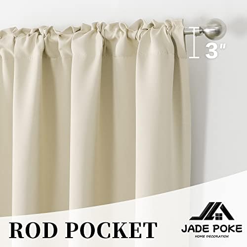 2 Panels Beige Flame Retardant - Rod Pocket Curtains, 52 X 108 in