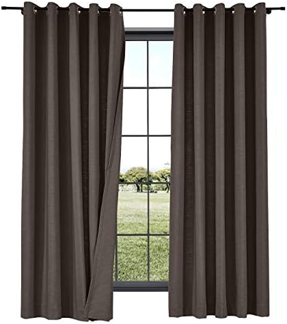 TWOPAGES Linen Grommet Curtain Drapes for Living Room,Brown,50Wx96L