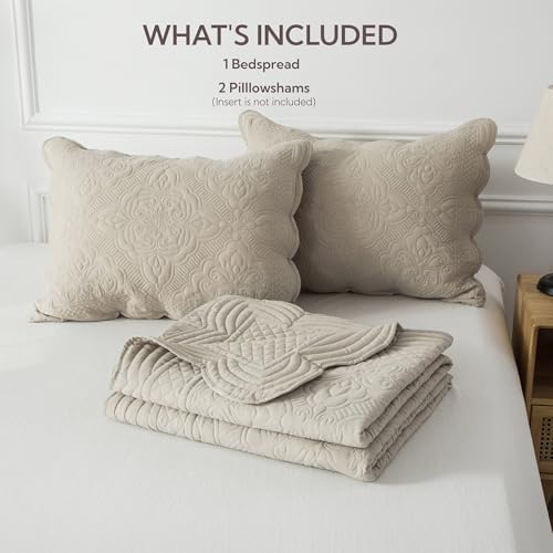 meadow park Embroidered Quilt Set King Size - 3 Pieces, Washed