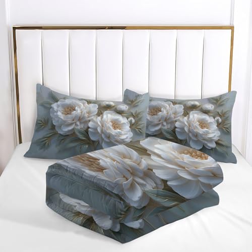 Duvet Cover Set King, 3D Luxury Floral Relief Brushed Microfiber