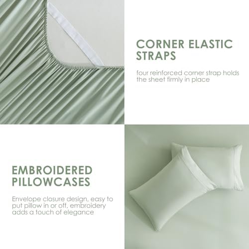 JSD Sage Green Full Microfiber Sheet Set Side Pocket, Deep Pocket with