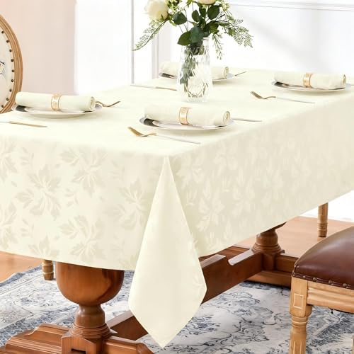 Romanstile Jacquard Rectangle Tablecloth 52 x 70 Inch, Ivory