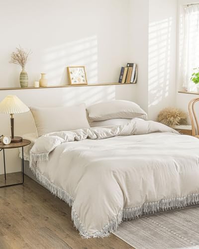 INFLAG Boho Duvet Cover, 100% Cotton Bohemian Tassel Comforter Cover
