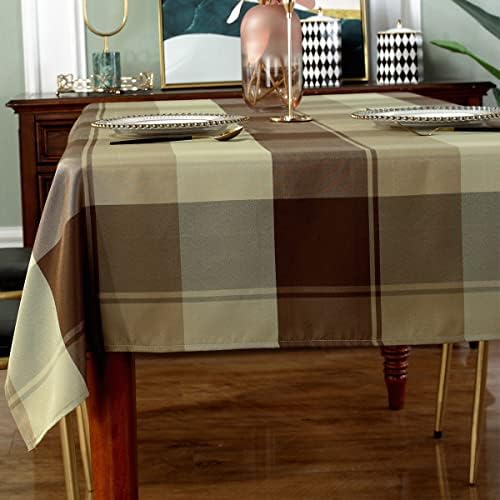 SASTYBALE Rectangle Tablecloth 52 x 70 Inch, Taupe, Checkered Table