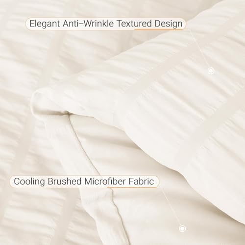 MUXHOMO Full Comforter Set 7 Pieces, Seersucker Bed in a Bag, Ivory