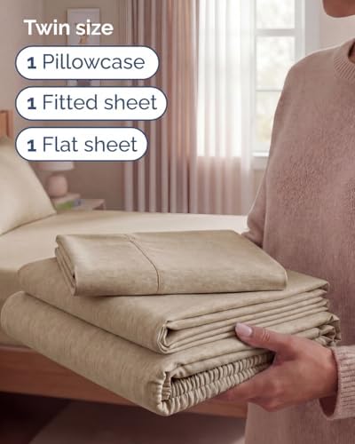 Twin Size 3 Piece Sheet Set - Breathable & Cooling Sheets - Heathered