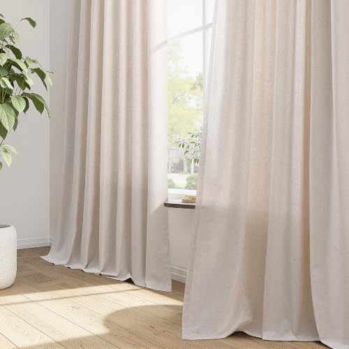 Cream Beige Pinch Pleated Linen Curtains 63 Inches Long 2 Panels for