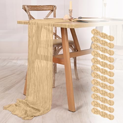 12 Pack Beige Cheesecloth Table Runner 21.5×120 Inch