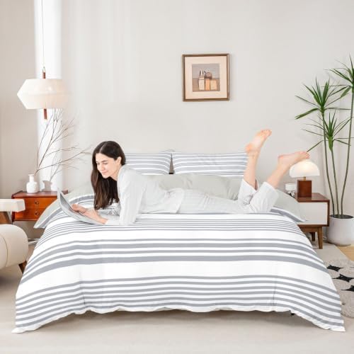 Erosebridal Neutral Striped Duvet Cover King for Kids Girls Boys