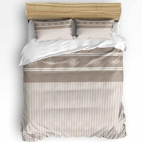 LooPoP Duvet Cover Set Queen Size Beige Stripes Comforter Sets