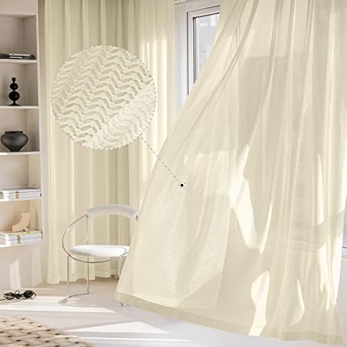 2 Panels Set Sheer Curtains 84 inch Length Beige 52" W x 84" L