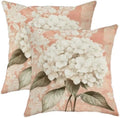 Floral Pillow Covers Set of 2, Peach Peach Hydrangea Decorative Throw