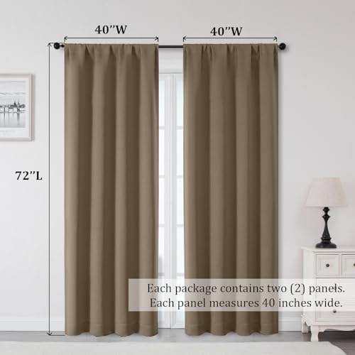 OWENIE Sally Taupe Blackout Curtains for Bedroom Living Room 72 Inch
