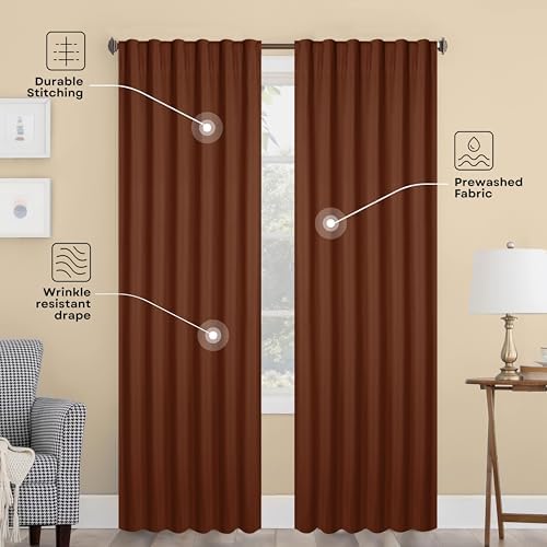 Brown Solid Panel Curtains, 96 Inches Long, Set of 2, 100% Cotton
