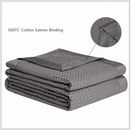 meadow park Cotton Waffle Blanket with Sateen Binding - Queen Size