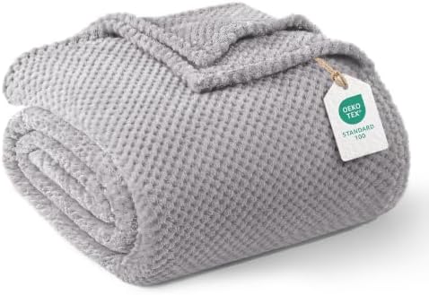 Exclusivo Mezcla Soft Waffle Fleece Bed Blanket King Size, Light Gray