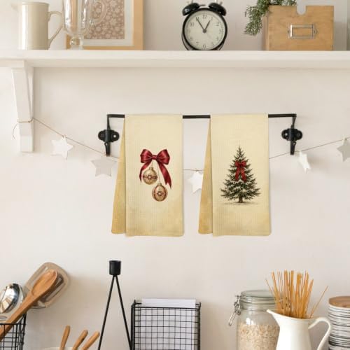 Vintage Neutral Christmas Kitchen Dish Towels, Christmas Bathroom