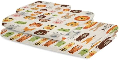 Bath Towels Set of 3 Animal Zoo Bath Towel Hand Towel Washcloth Soft