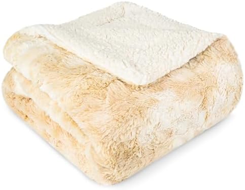 PAVILIA Tie Dye Faux Fur Sherpa Twin Blanket for Couch Bed, Cream