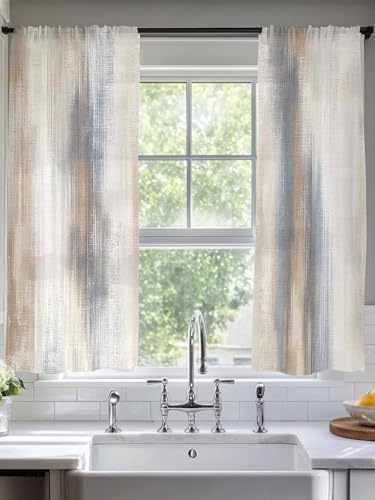 Beige Gray Sheer Curtains 63 Inch Length 2 Panels, Abstract Grunge